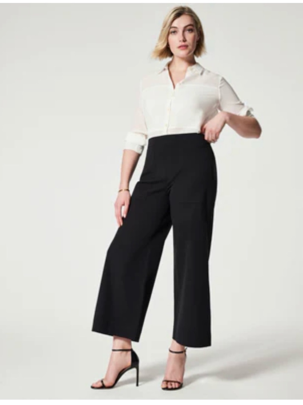 SPANX Petite On-The-Go Wide Leg Cropped Wide-Leg Pant In Black
